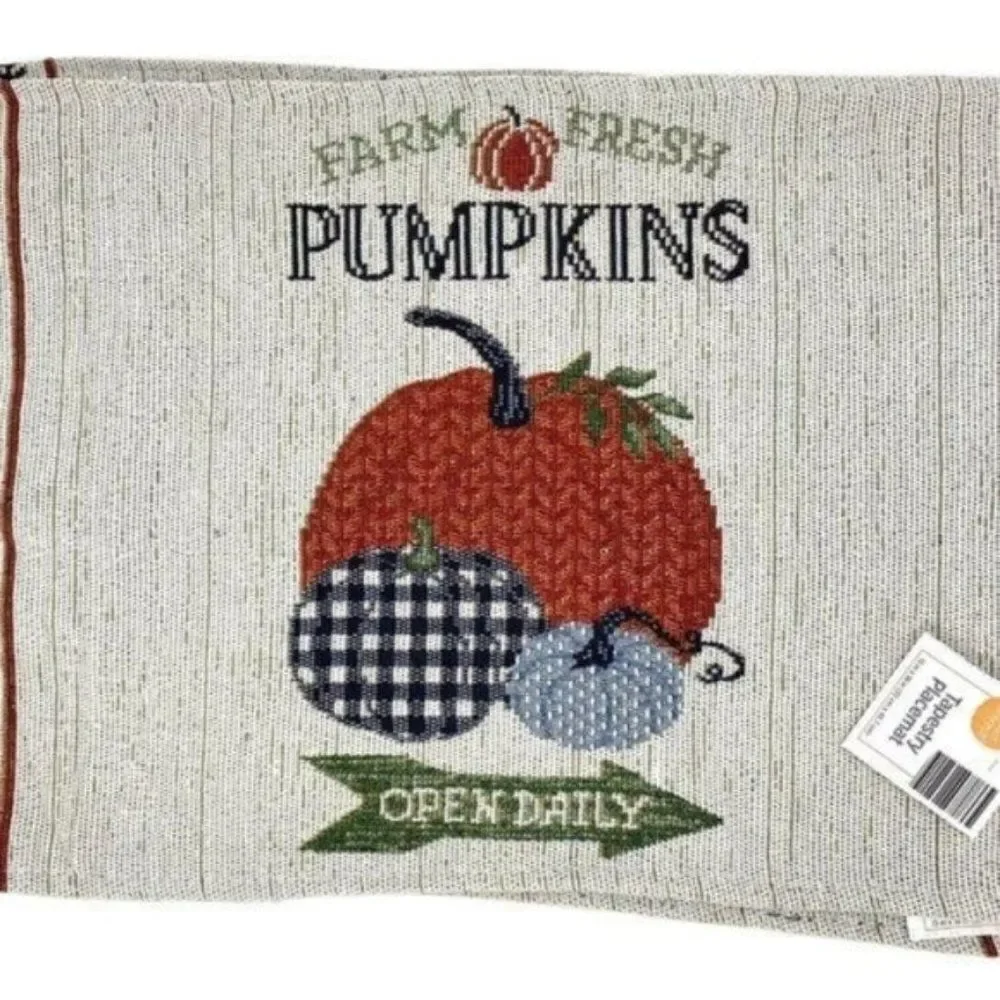 Pumpkin Fall Harvest Tapestry Placemats New